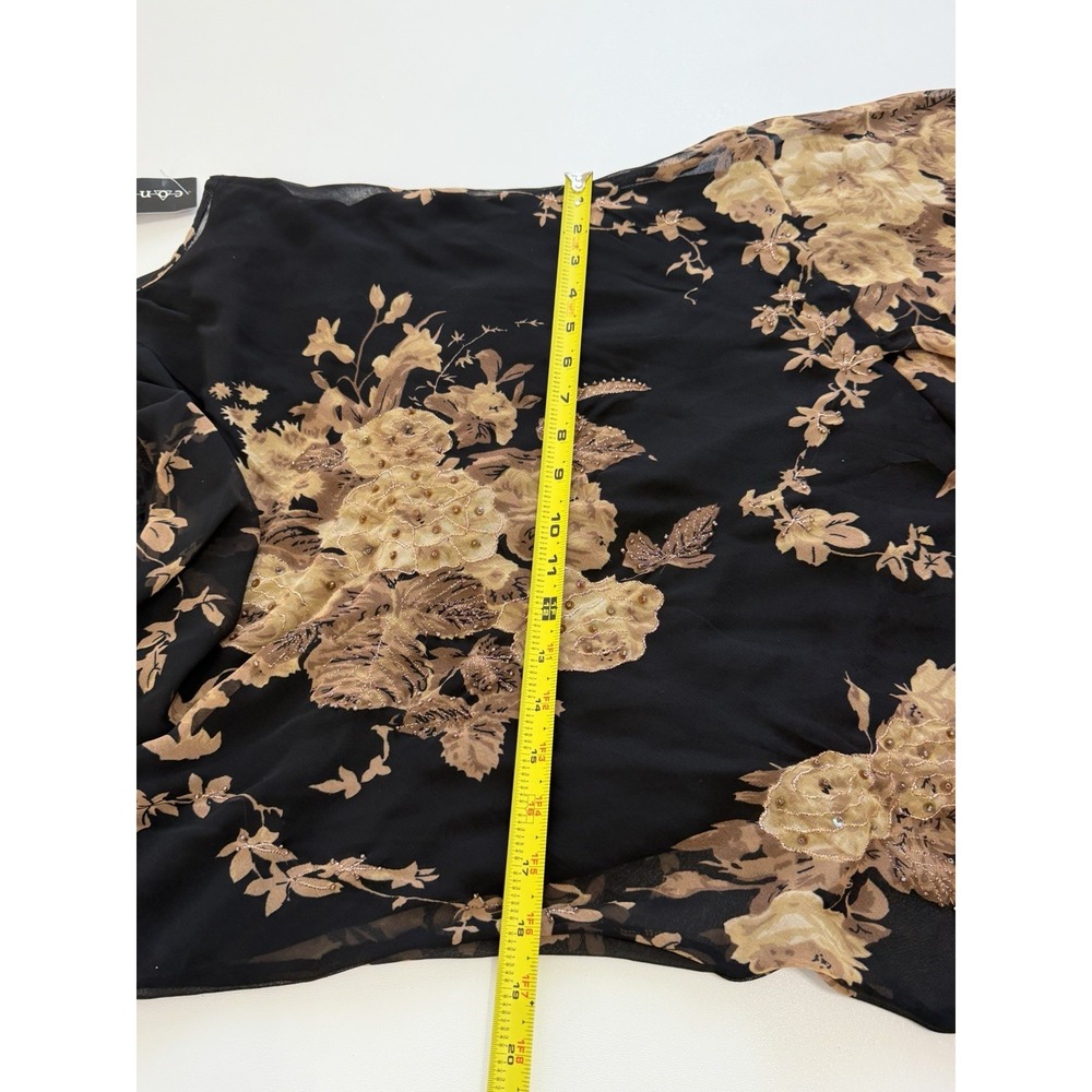 Connected Apparel Black Floral Beaded Chiffon Handkerchief Midi Dress XL Y2K - Picture 9 of 15